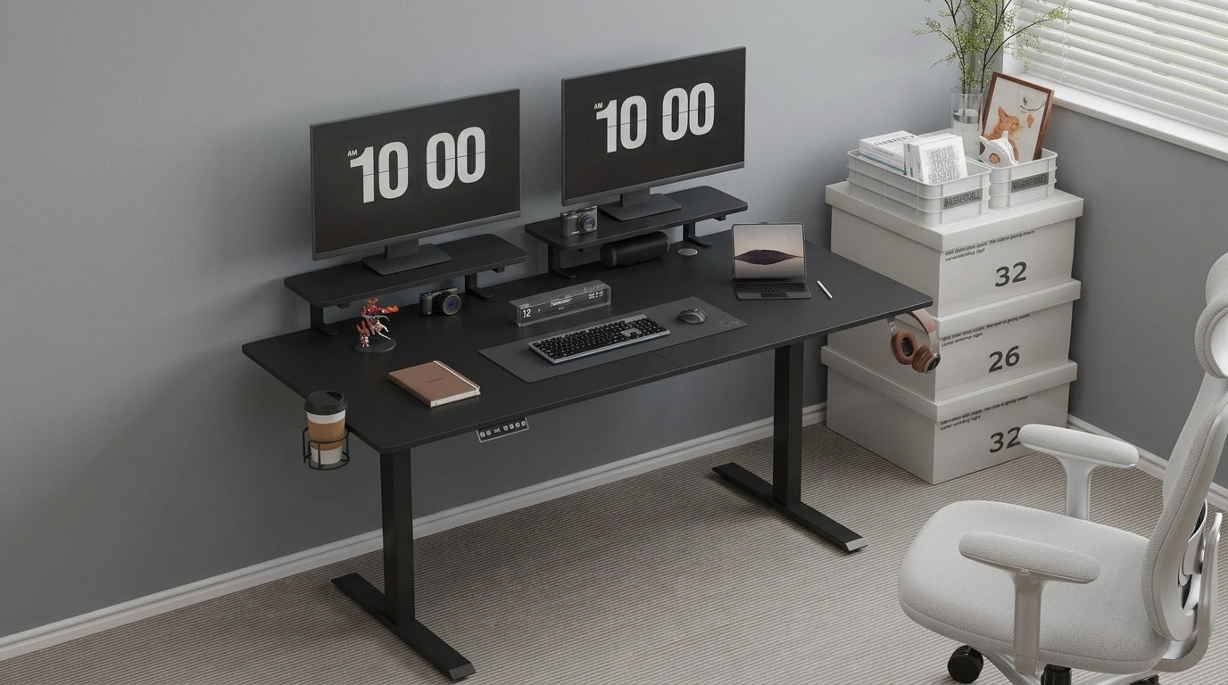 UPDesk Pro Max Electric Standing Desk — Dual Monitor Shelves Included, 3 Sizes