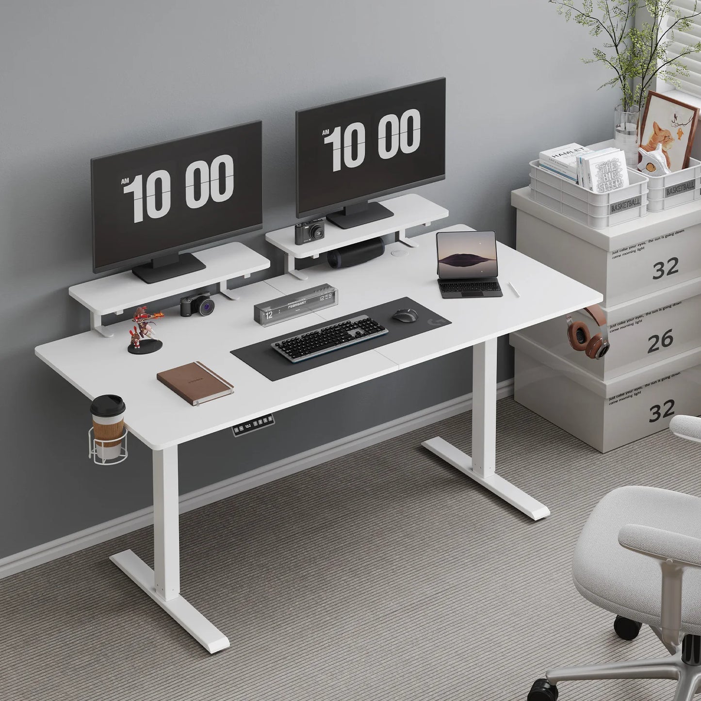 UPDesk Pro Max Electric Standing Desk — Dual Monitor Shelves Included, 3 Sizes